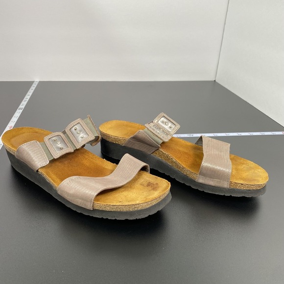 Naot Sandals Womens Size 11 Gray Slide Wedge Leather Studded Rhinestone Comfort - Picture 7 of 14